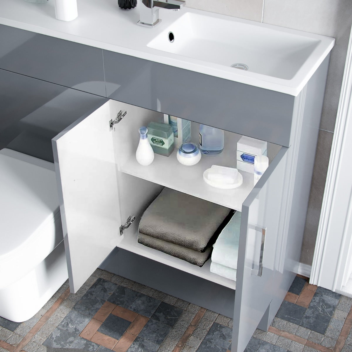 James 1000mm Slimline Floorstanding Vanity Basin and Rimless Debra BTW Combo Unit Grey