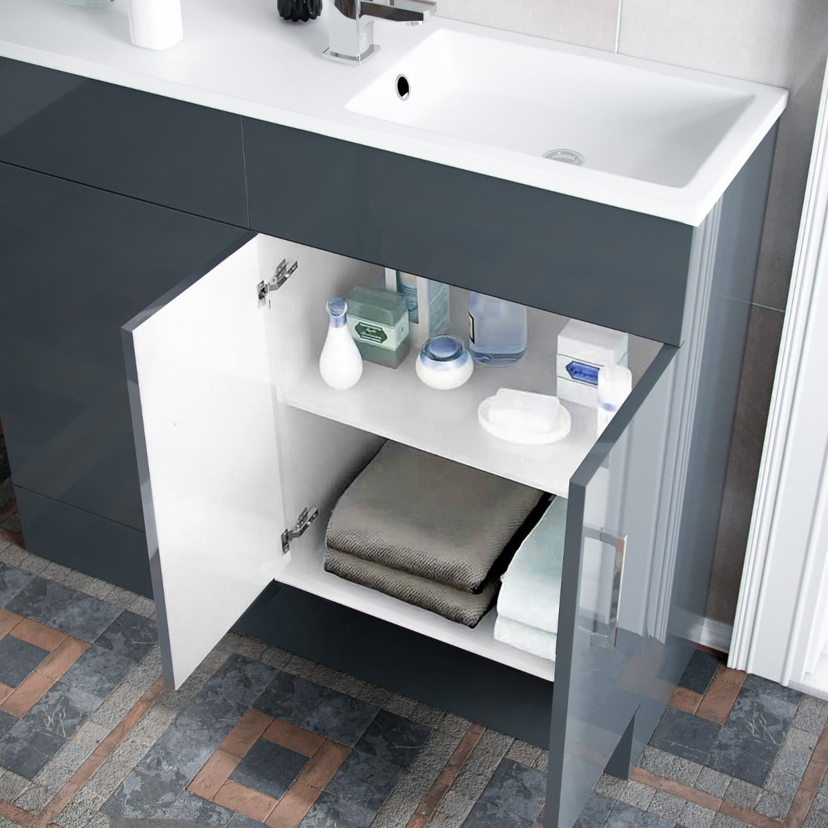 James 1000mm Slimline Vanity, Basin And WC Unit Grey