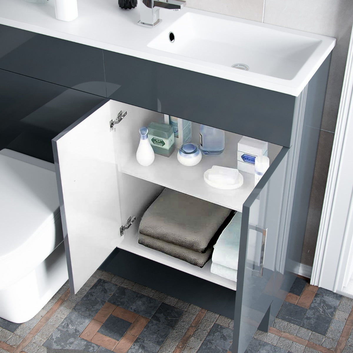 James 1000mm Slimline Floorstanding Vanity Basin and Elora Square Back to Wall Rimless Toilet Dark Grey