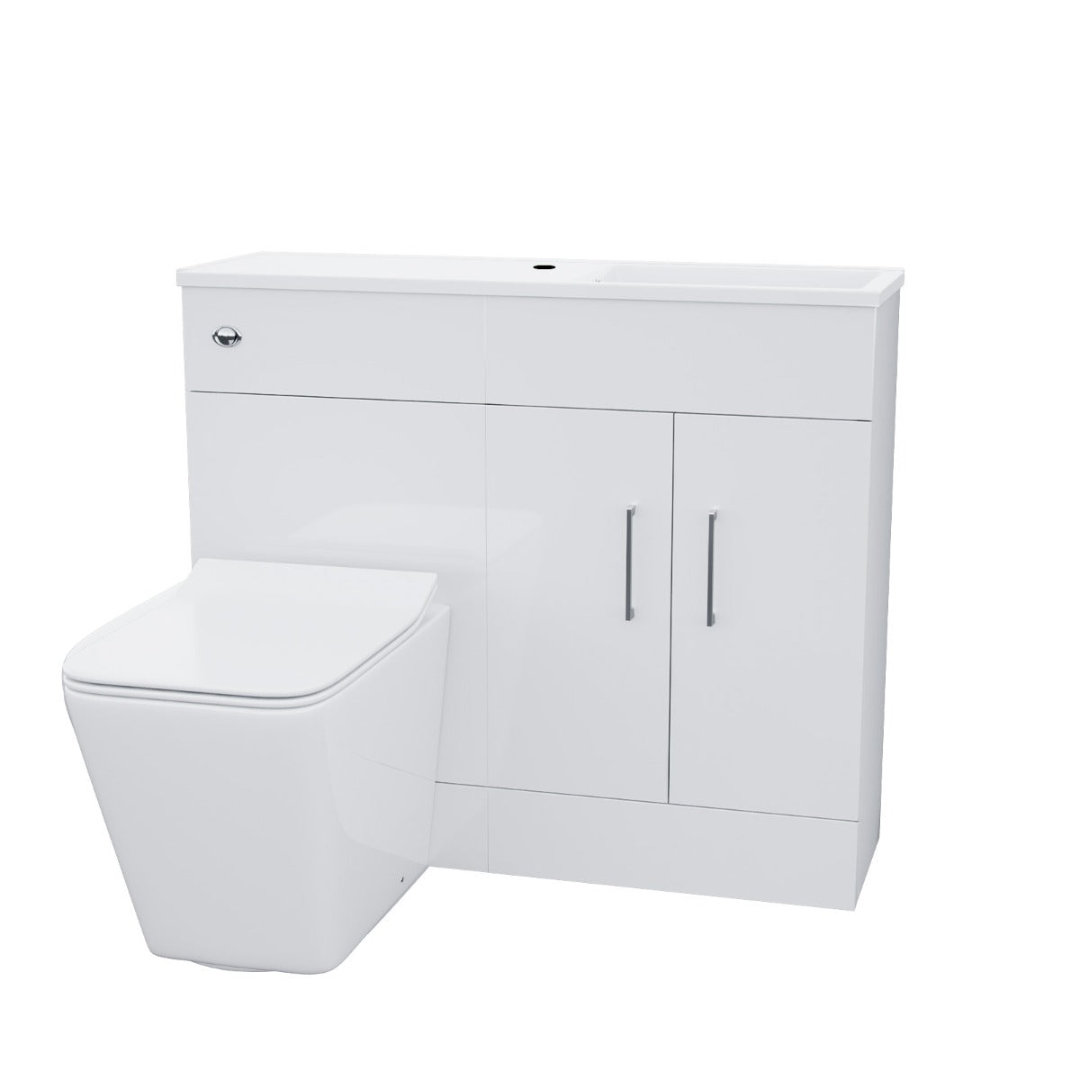 James 1000mm Slimline Floorstanding Vanity Basin and Elora Square Back to Wall Rimless Toilet White