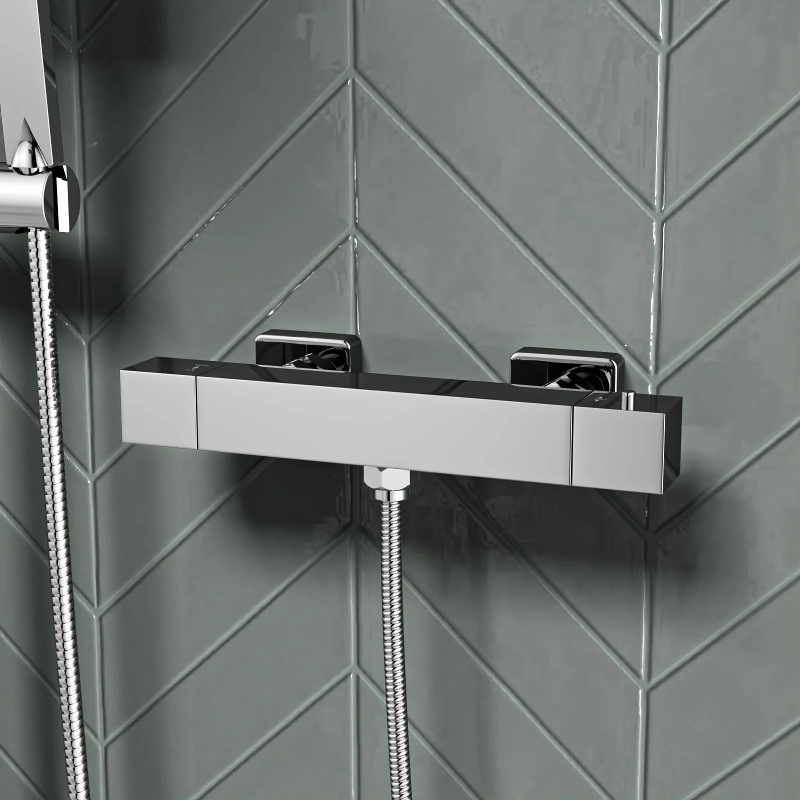 Square Exposed Shower Kit With Handset & Thermostatic Bar Valve - Chrome