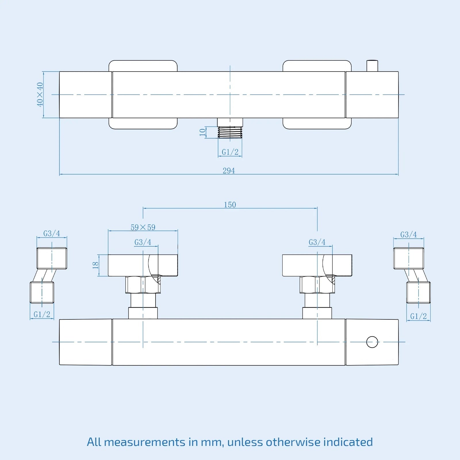 Square Exposed Shower Kit With Handset & Thermostatic Bar Valve - Chrome
