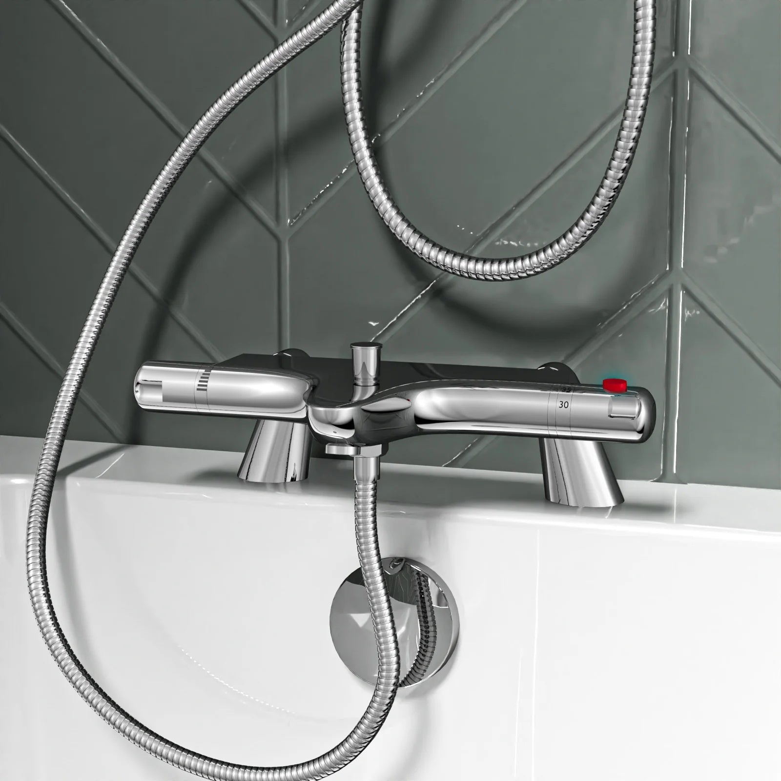 Square Exposed Shower Set, Single Mode Handset & Thermostatic Bath Filler - Chrome