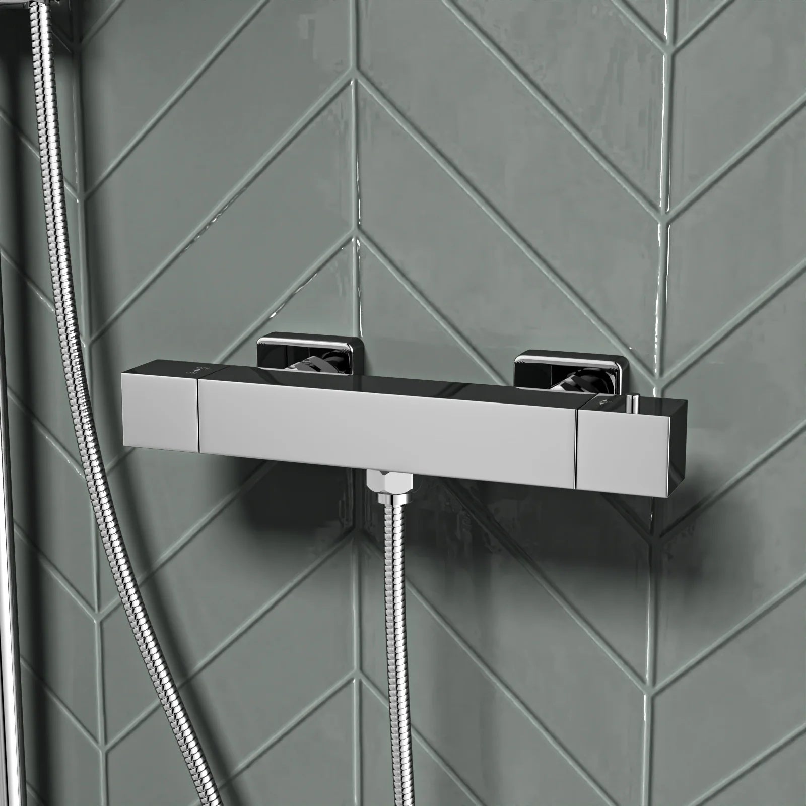 Square Overhead & Hand Shower Thermostatic Valve Single Outlet - Chrome