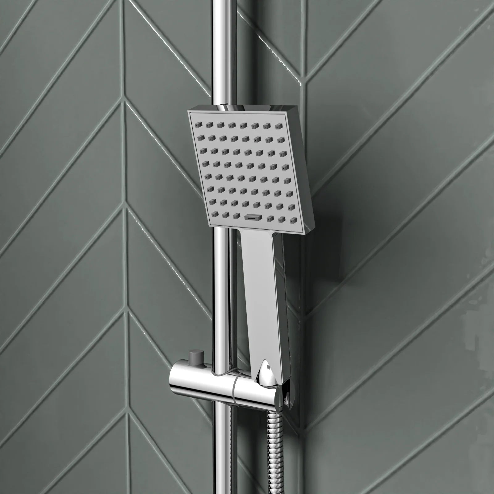 Square Overhead & Hand Shower Thermostatic Valve Single Outlet - Chrome