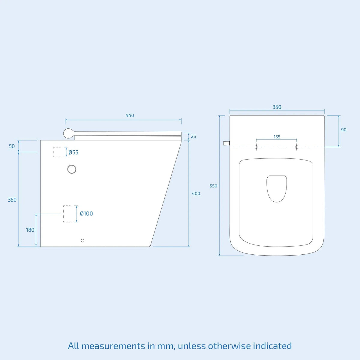 Square Rimless Back To Wall Toilet With Integrate Hot Cold Bidet Valve
