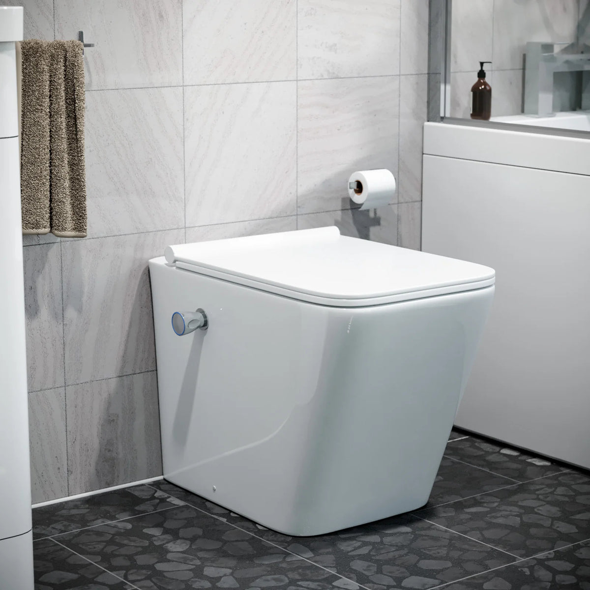 Square Rimless Back To Wall Toilet Pan With Integrated Bidet