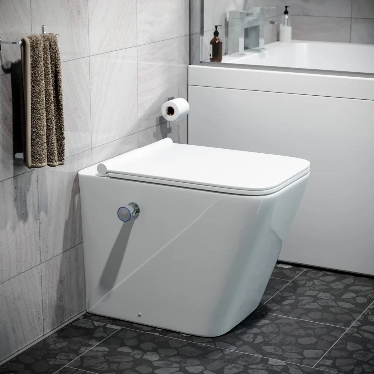 Square Rimless Back To Wall Toilet Pan With Integrated Bidet