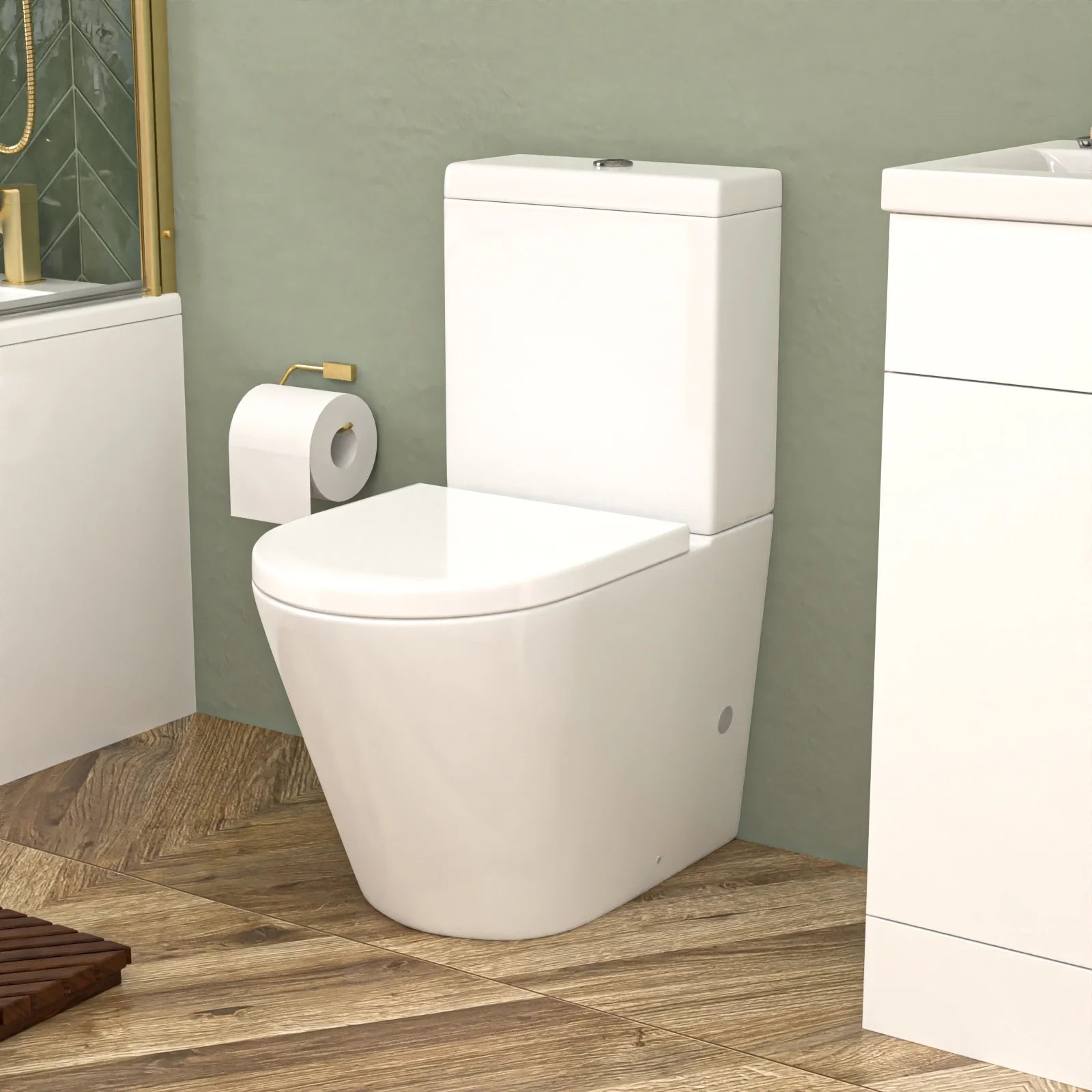 1700mm Bathroom Suite Round Bath with Bath Screen, Vanity Unit & Toilet and Tap Sets