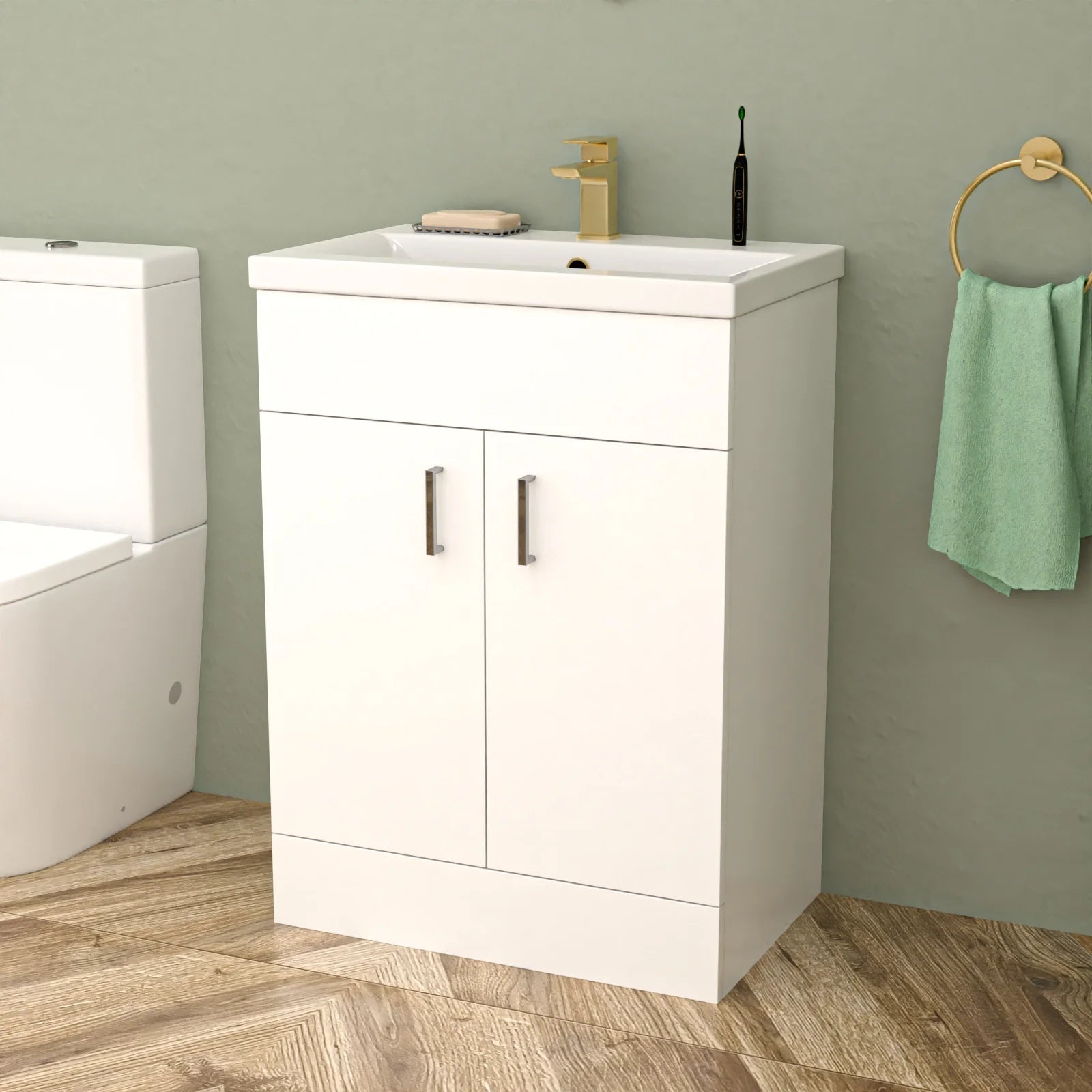 1700mm Bathroom Suite Round Bath with Bath Screen, Vanity Unit & Toilet and Tap Sets
