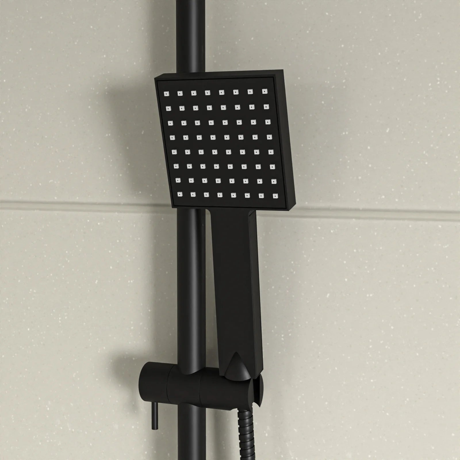 Square Shower Kit With Thermostatic Bar Valve Single Outlet - Matte Black
