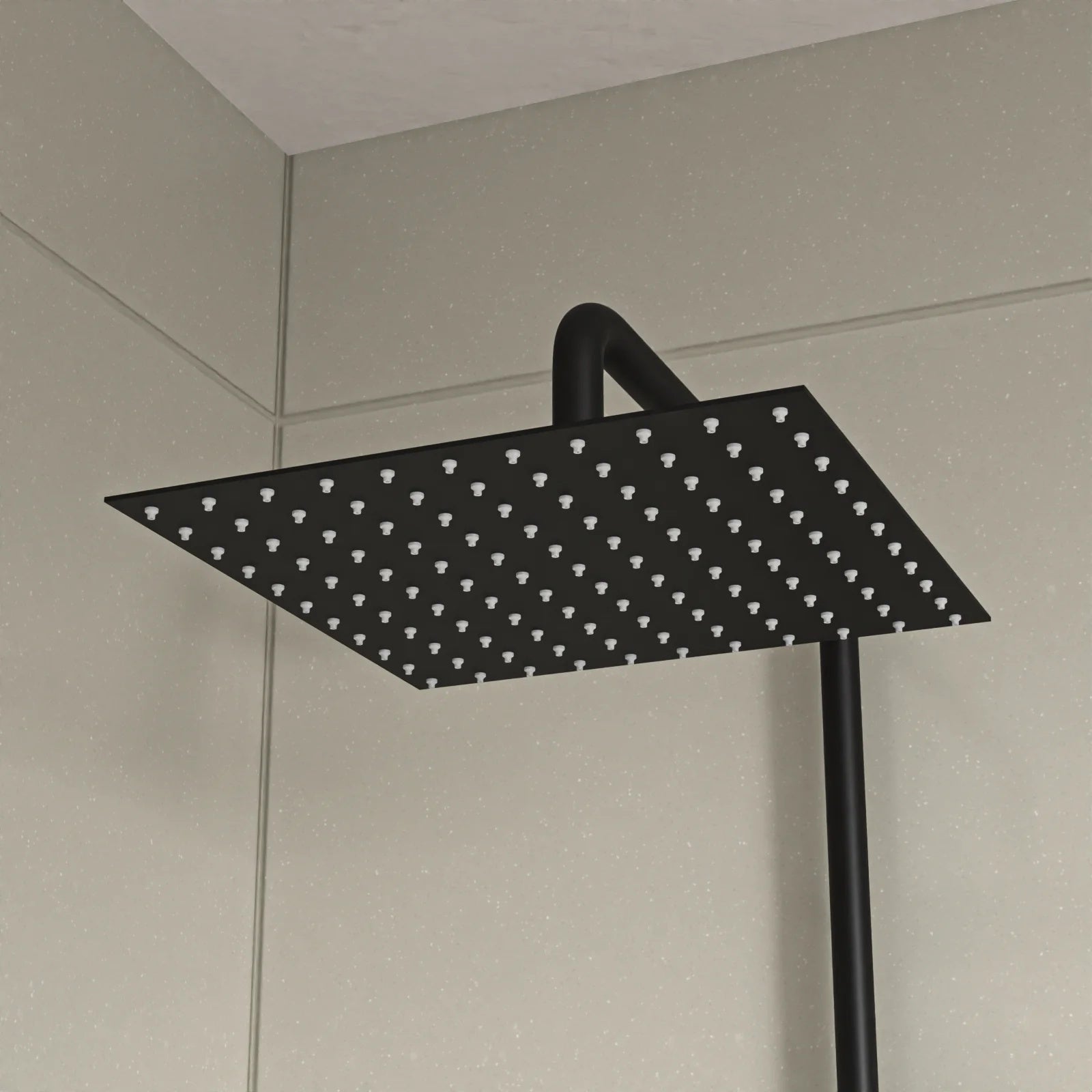 Square Shower Kit With Thermostatic Bar Valve Single Outlet - Matte Black