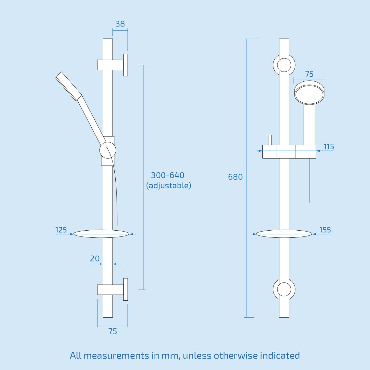 Emso Round Exposed/Concealed Thermostatic Shower Valve + Slider Rail Handset Kit