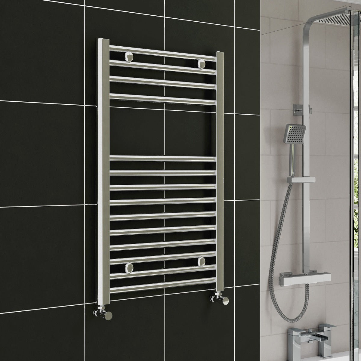 Kartel 800mm H x 500mm W Chrome Straight Vertical Towel Rail - STR508C