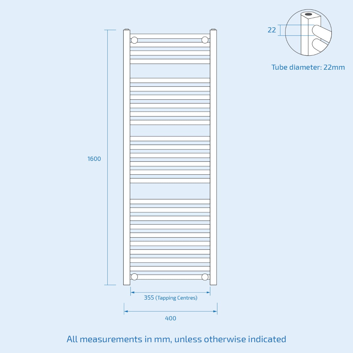 Kartel 1600 x 400mm Straight Radiator Towel Rail White