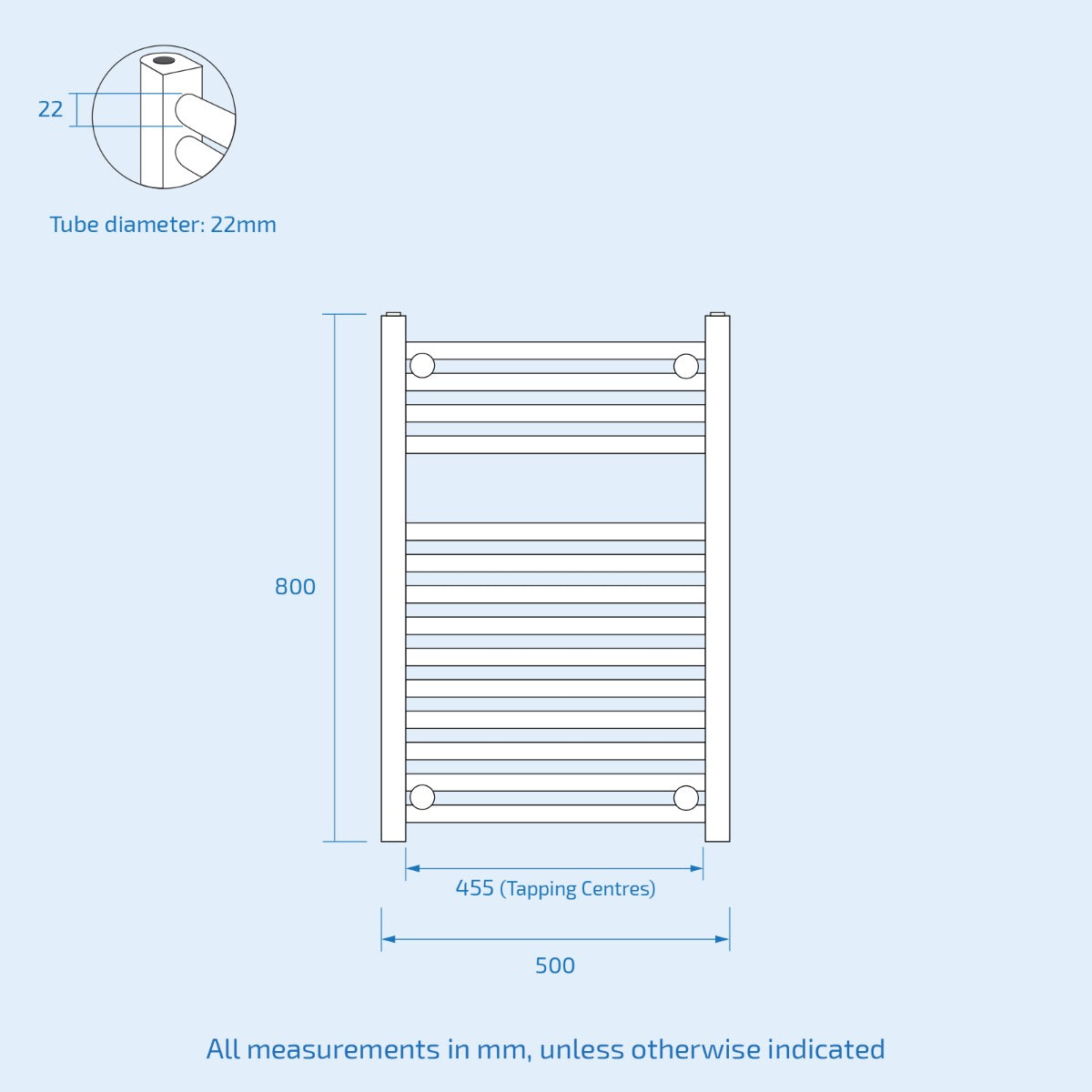 Kartel 800mm H x 500mm W Chrome Straight Vertical Towel Rail - STR508C