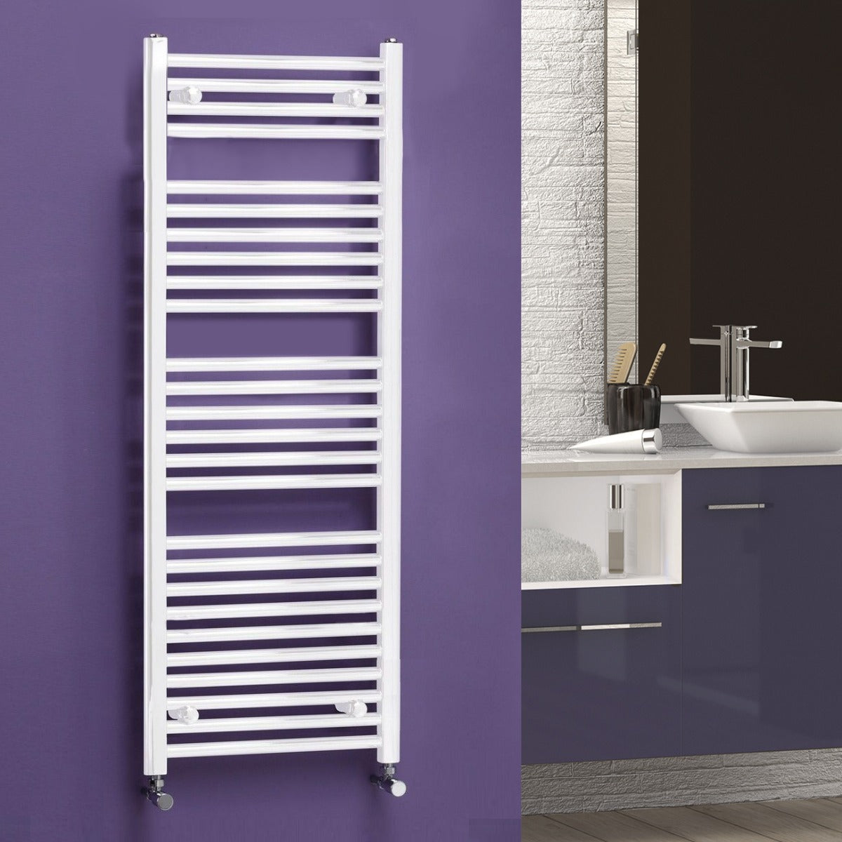 Kartel 1600 x 400mm Straight Radiator Towel Rail White