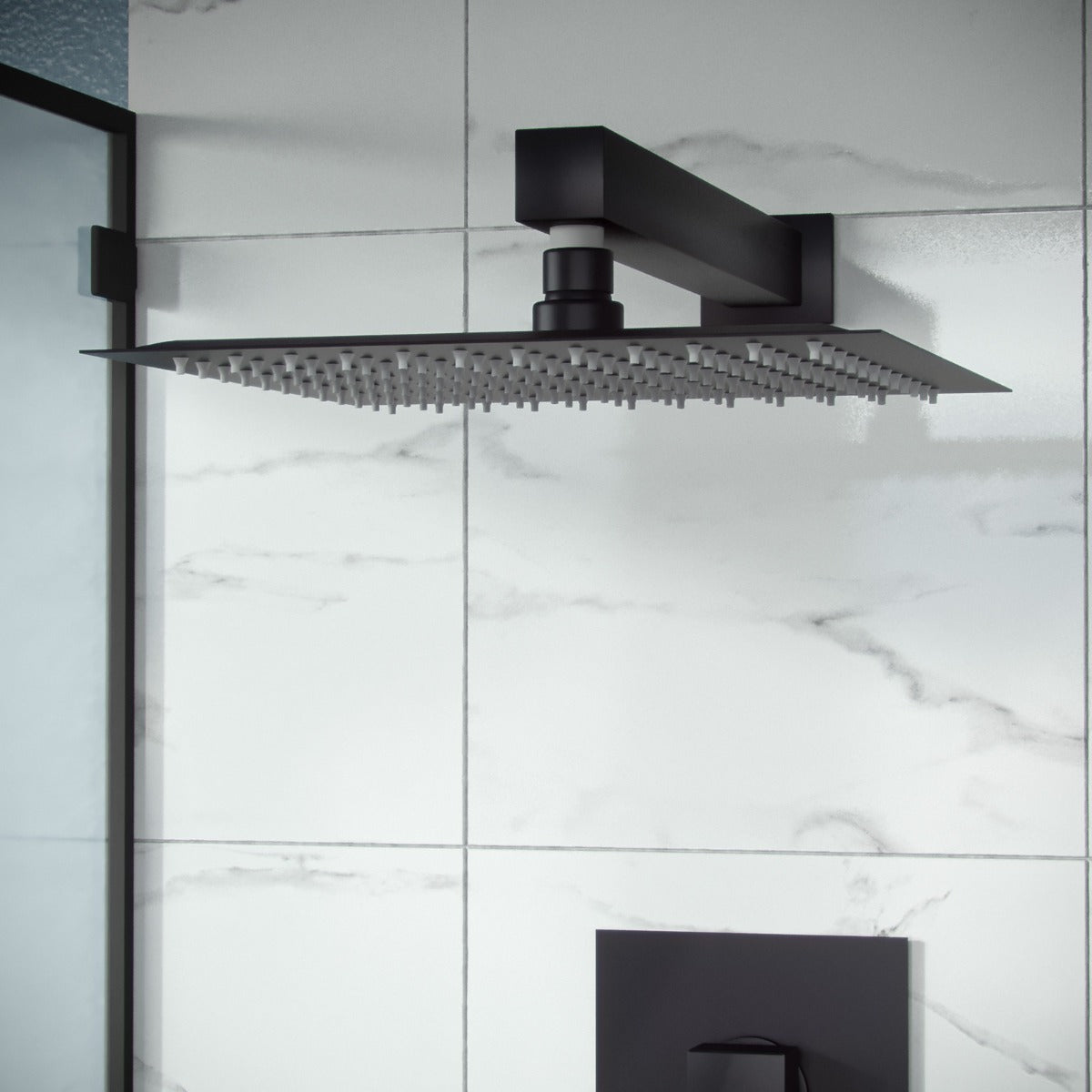 Rennes Matte Black Concealed Thermostatic Overhead 200mm Square Rainfall Shower Mixer Set