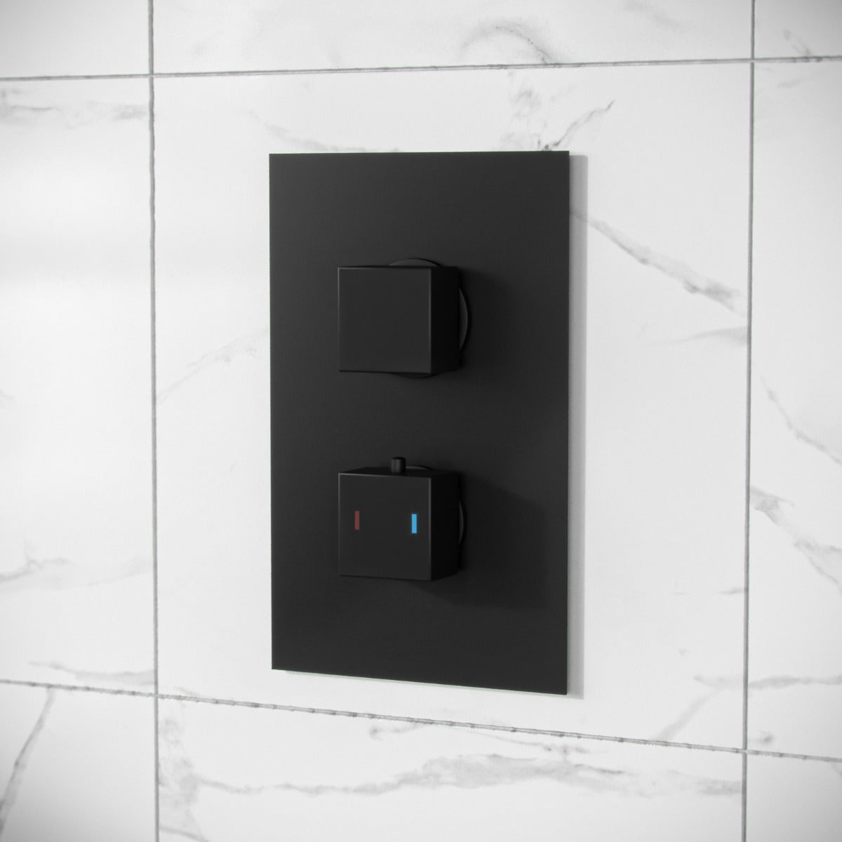 Rennes Matte Black Concealed Thermostatic Overhead 200mm Square Rainfall Shower Mixer Set