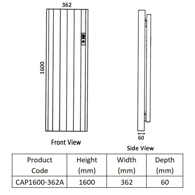 Kartell Capri 1600 x 362mm Anthracite Wall Mounted Electric Panel Heater - CAP1600-362A