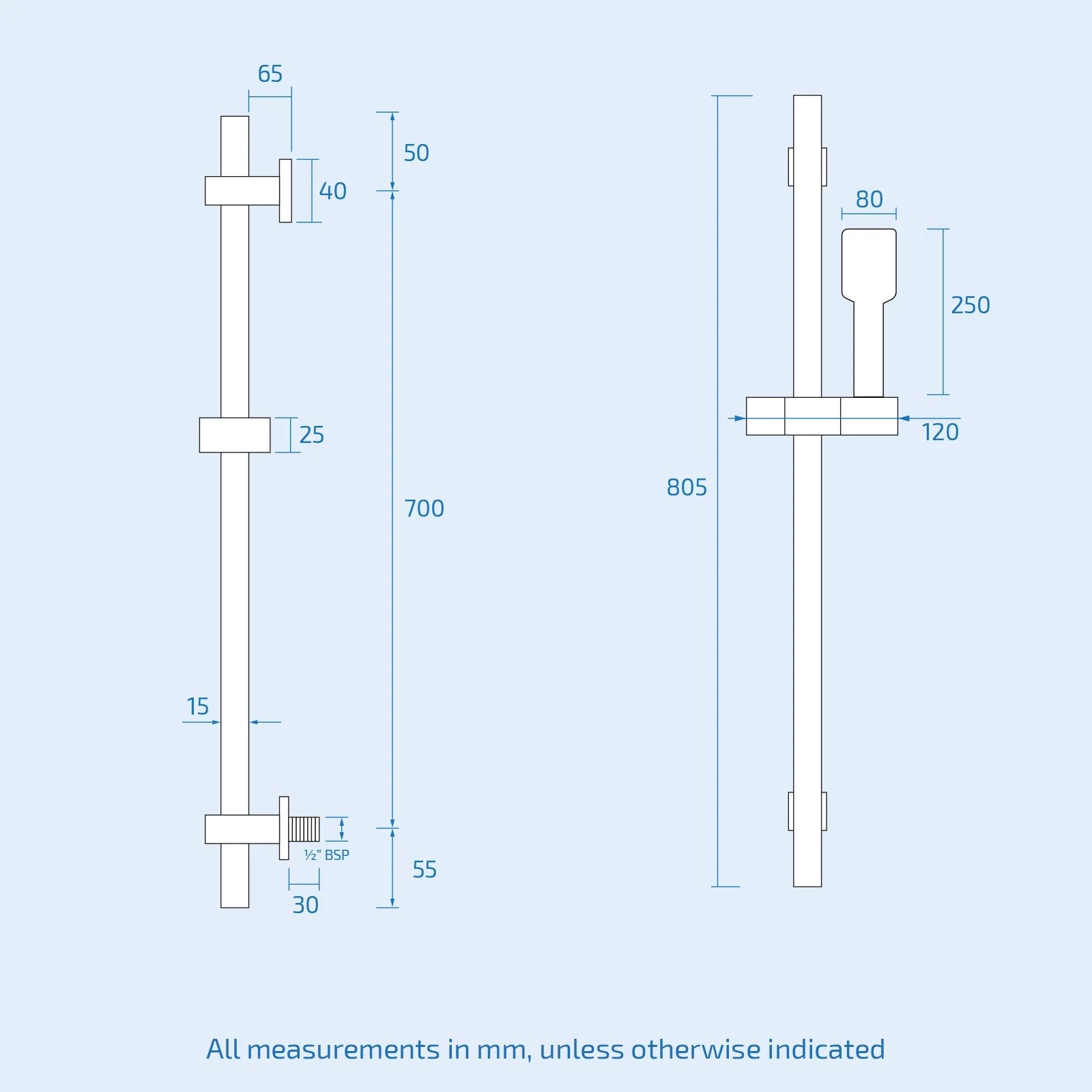 Temel Matte Black 2-Way Concealed Square Thermostatic Shower Mixer Valve Set