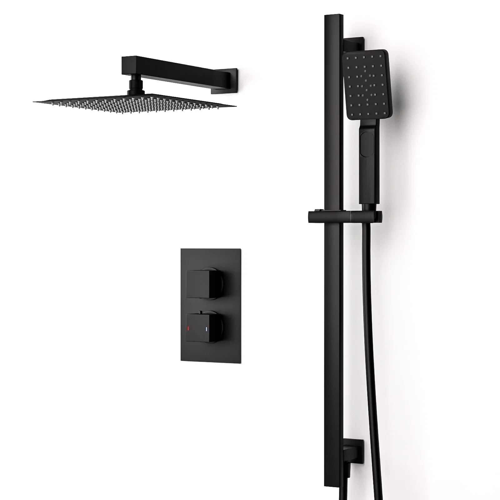 Temel Matte Black 2-Way Concealed Square Thermostatic Shower Mixer Valve Set