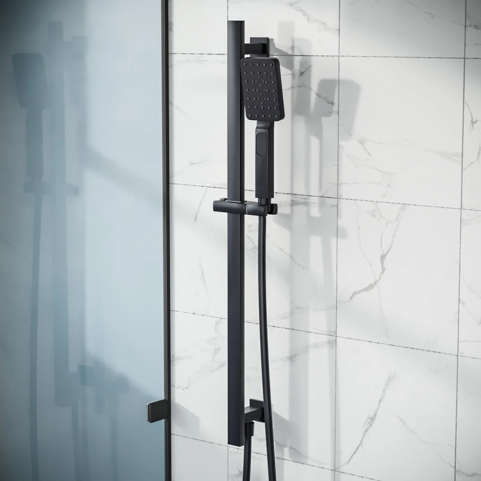 Temel Matte Black 2-Way Concealed Square Thermostatic Shower Mixer Valve Set