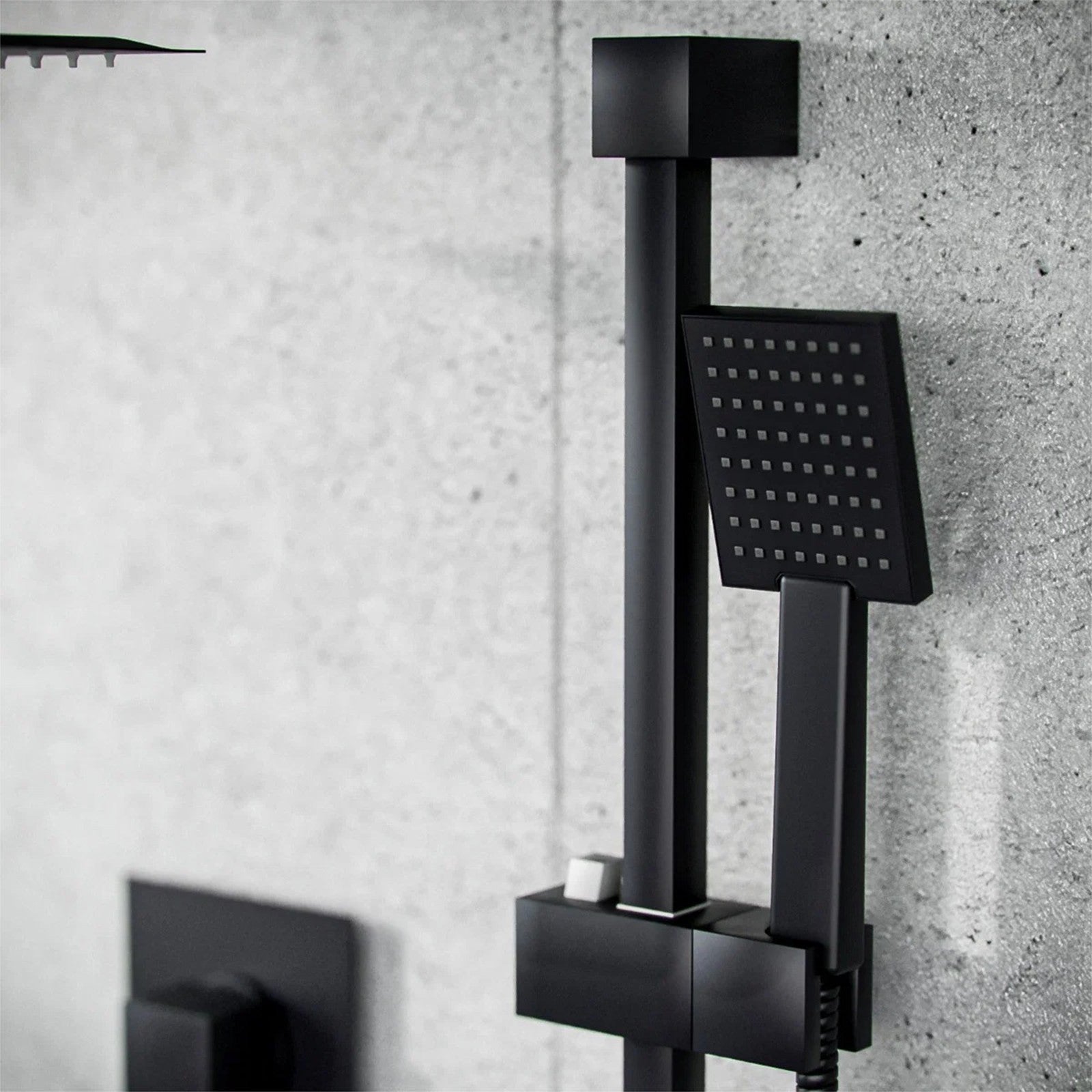 Temel Matte Black Voilet 2 Dial Thermostatic Mixer Outlet Square Shower Rail & Handset