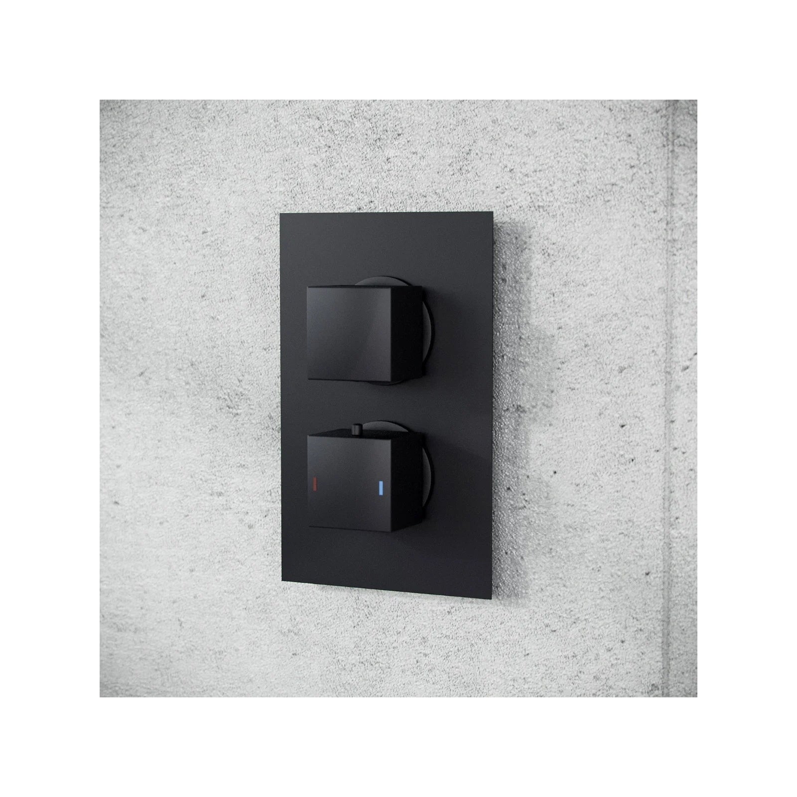 Temel Matte Black Voilet 2 Dial Thermostatic Mixer Outlet Square Shower Rail & Handset