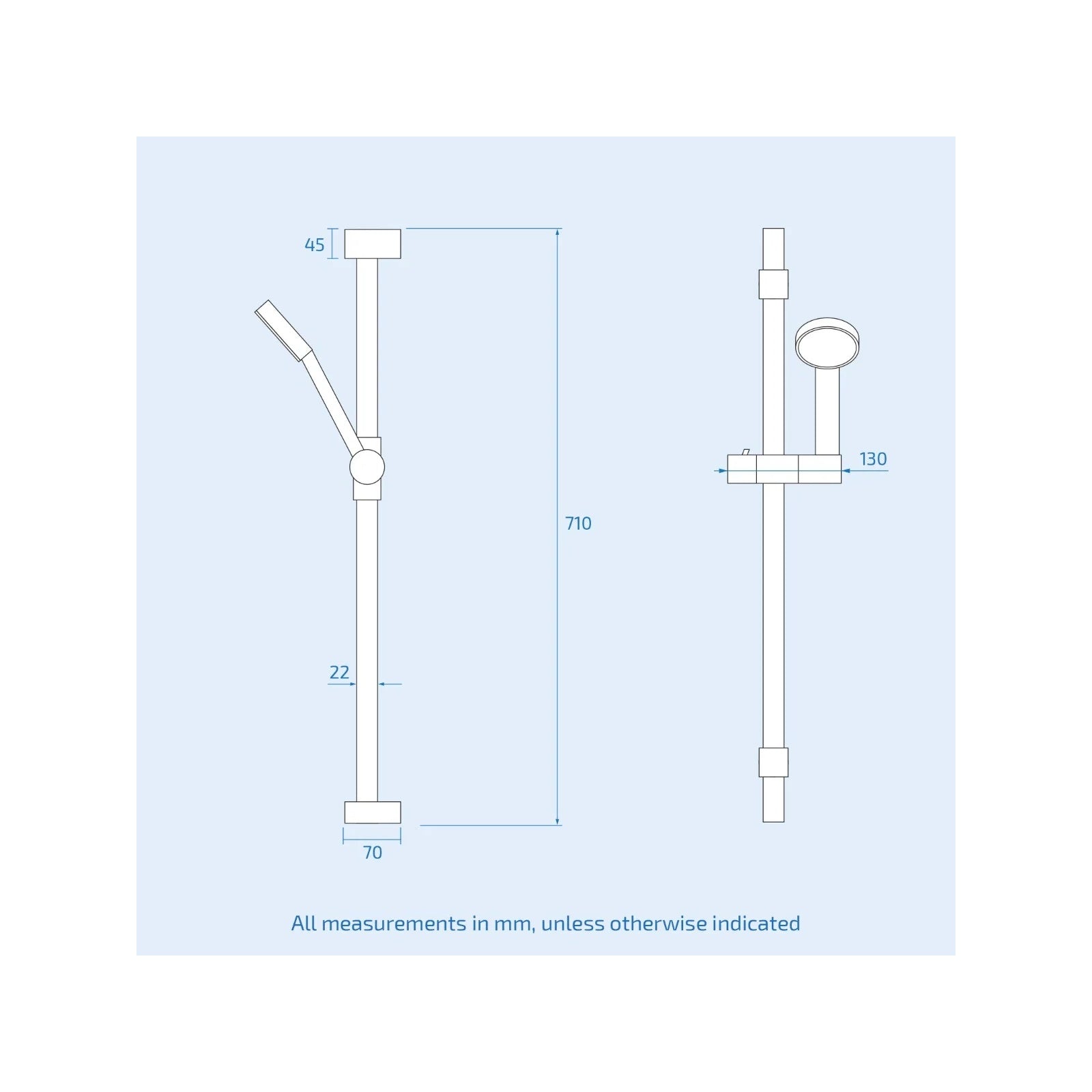 Temel Matte Black Voilet 2 Dial Thermostatic Mixer Outlet Square Shower Rail & Handset