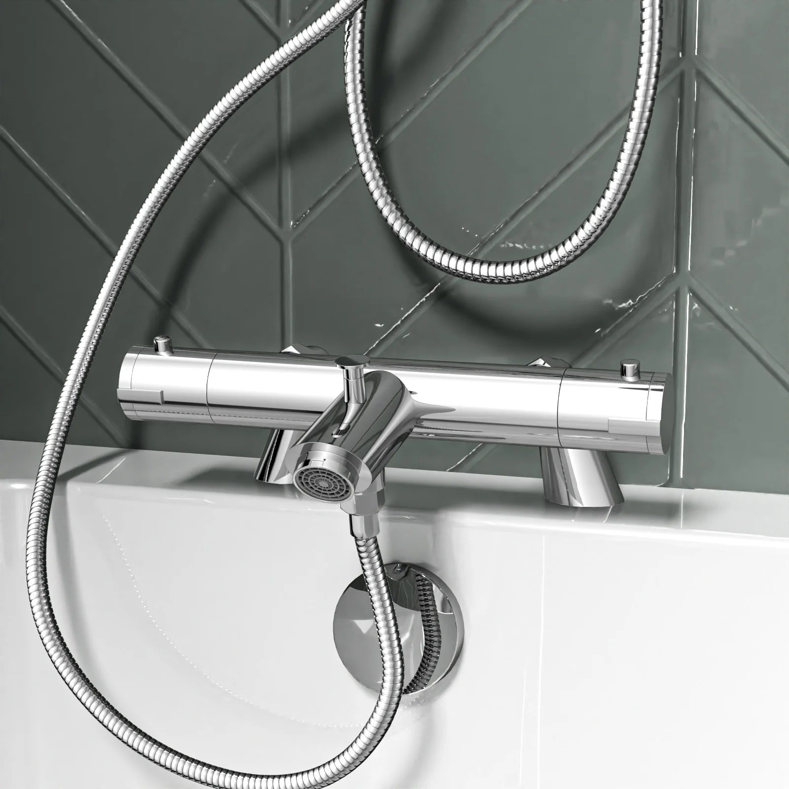 Thermostatic Exposed Bath Mixer Shower Set with 3 Mode Handset – Chrome