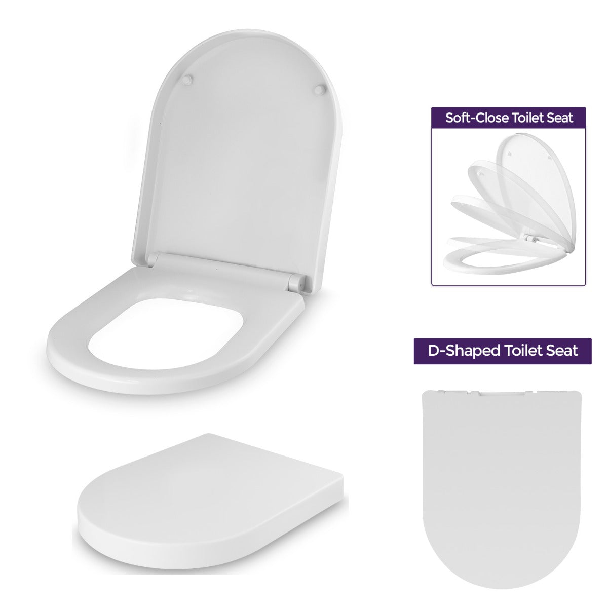 Universal Classic D-Shaped Design White Soft-Close Toilet Seat