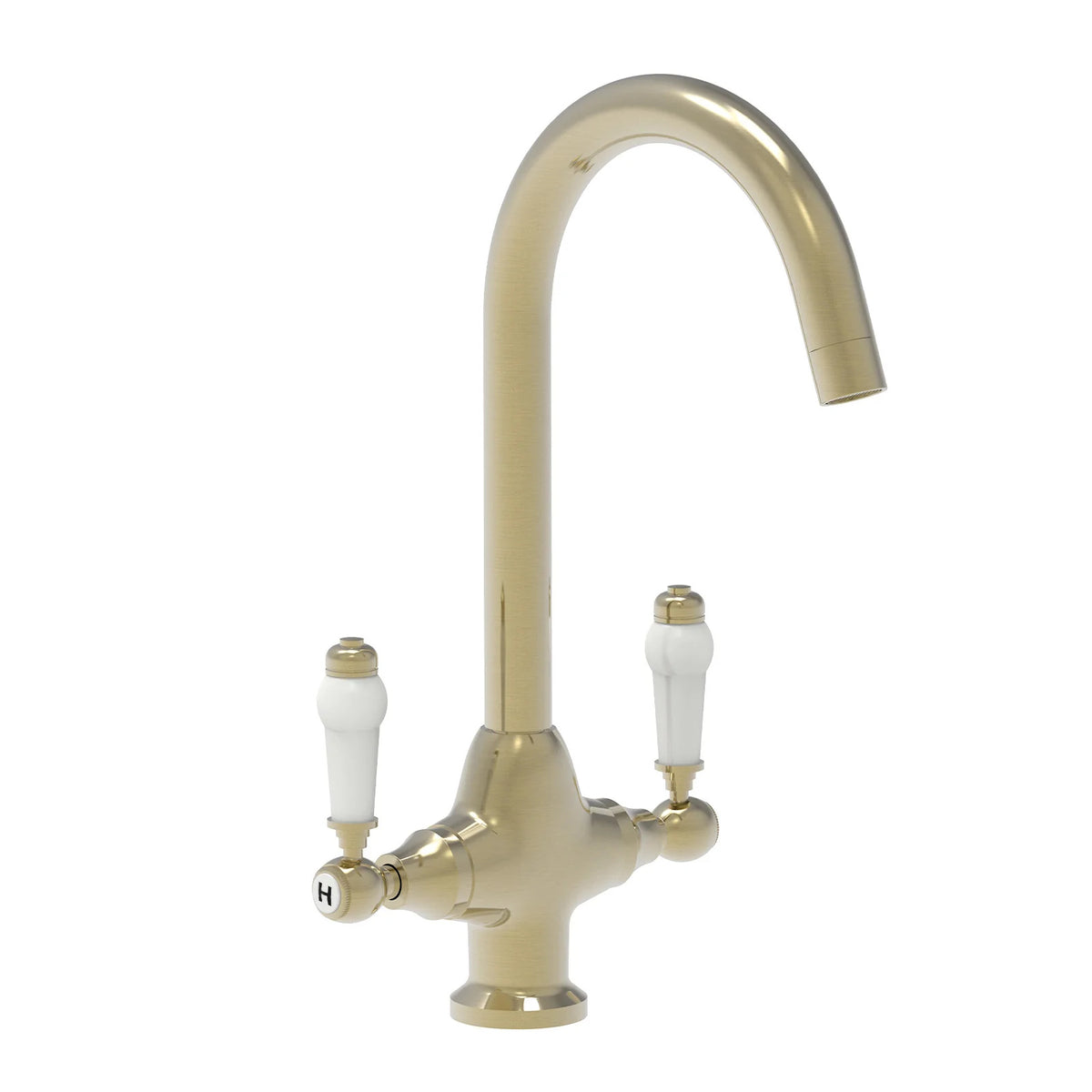 Twin Lever Brass Kitchen Sink Mixer Mono Tap Solid Brushed Brass