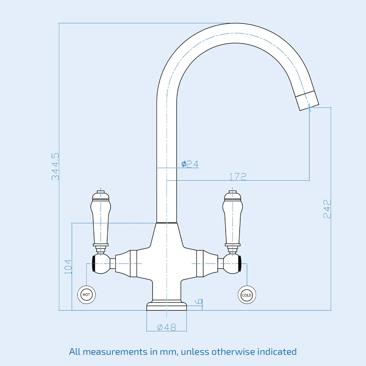Twin Lever Brass Kitchen Sink Mixer Mono Tap Solid Brushed Brass
