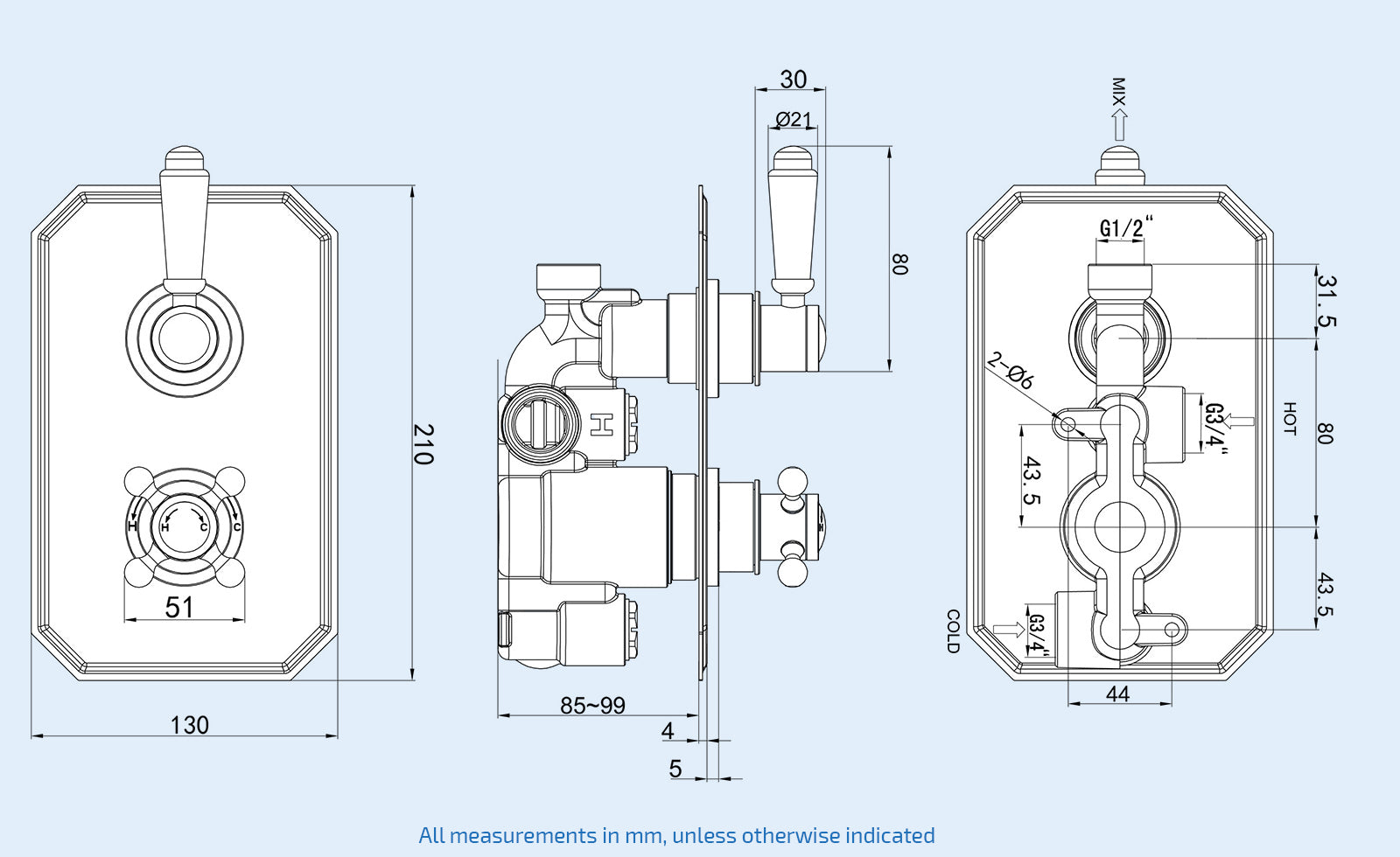 Victorian Traditional Concealed Thermostatic Shower Mixer Valve
