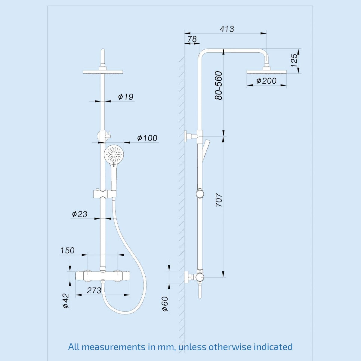 Modern Cool Touch Thermostatic Riser Rail Shower Mixer Chrome