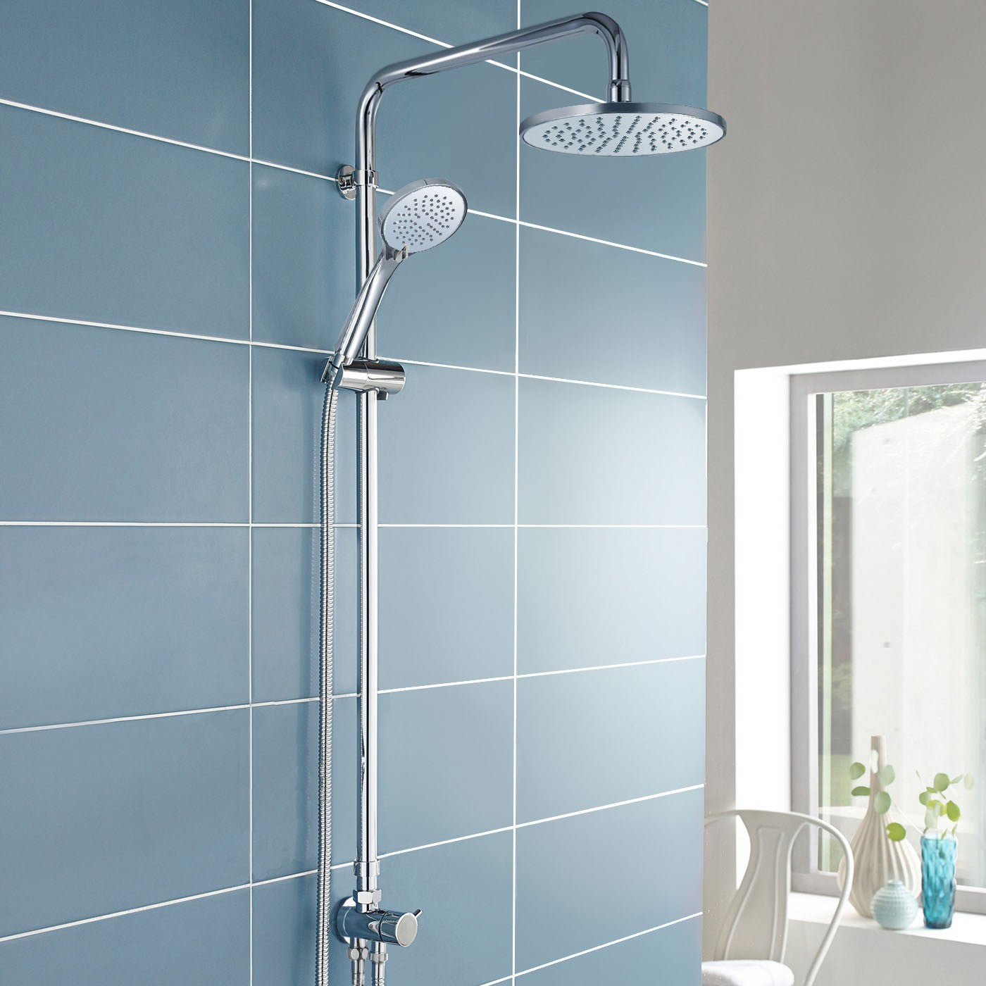 Winstead Round Chrome Thermostatic Bath Shower Mixer & Multi Function Shower Riser Kit