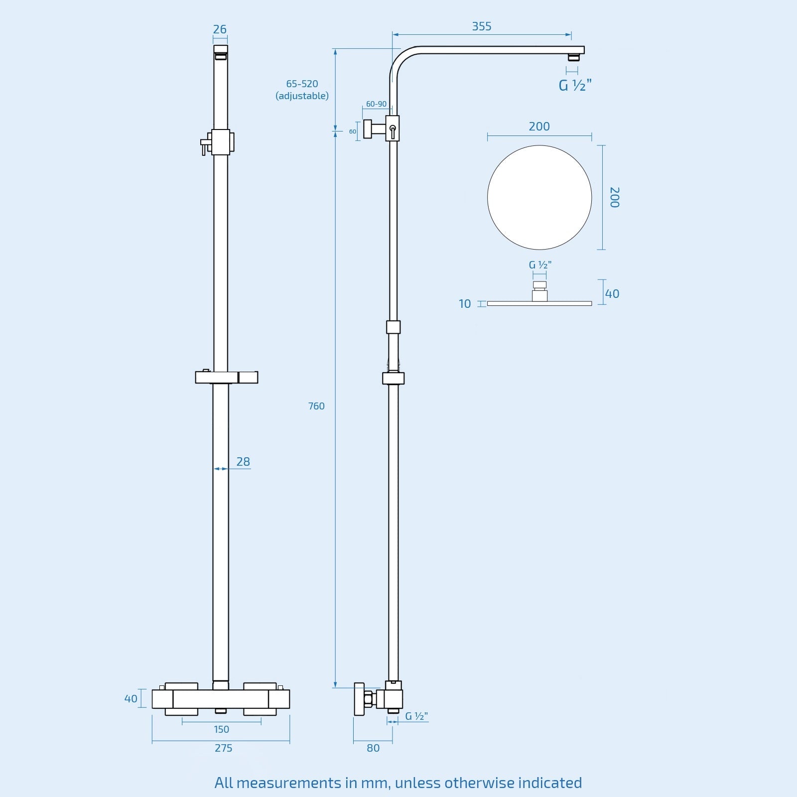 Volvic Exposed Mixer Shower Cool Touch Thermostatic Bar with Riser Rail