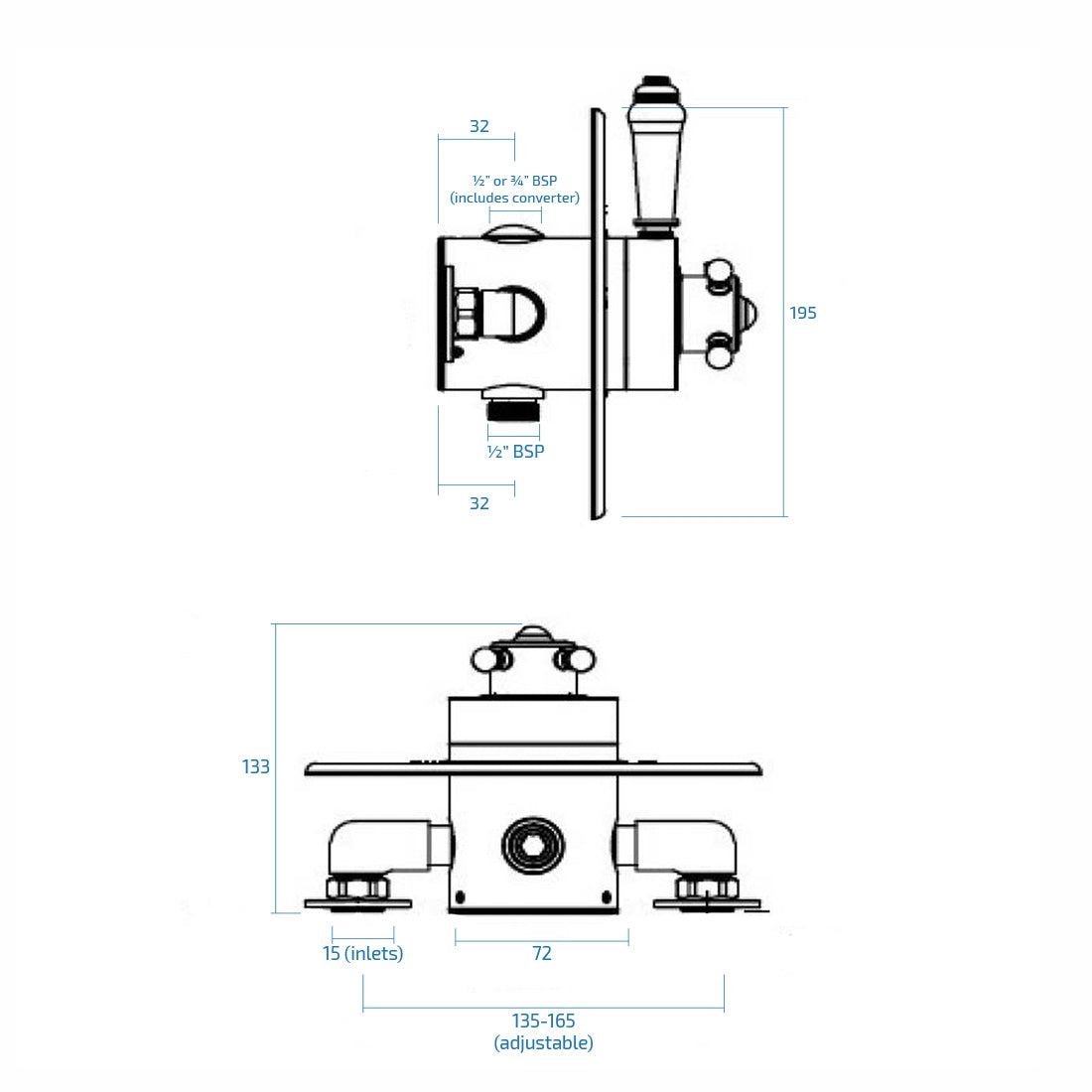 Albert Bathroom Traditional Cross Handle Thermostatic Exposed/Concealed Shower Valve
