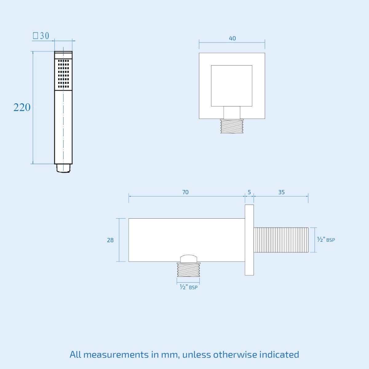 Temel Matte Black Square Shower Head Concealed Thermostatic Mixer Valve+ Handset & Shower Head