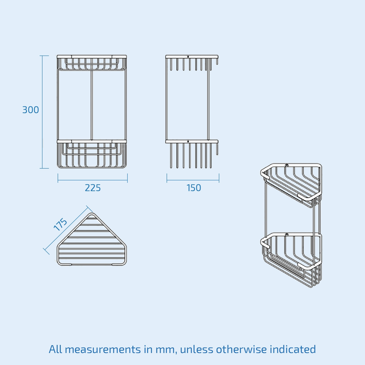 Brass 2 Tier Corner Caddies Storage Basket Chrome