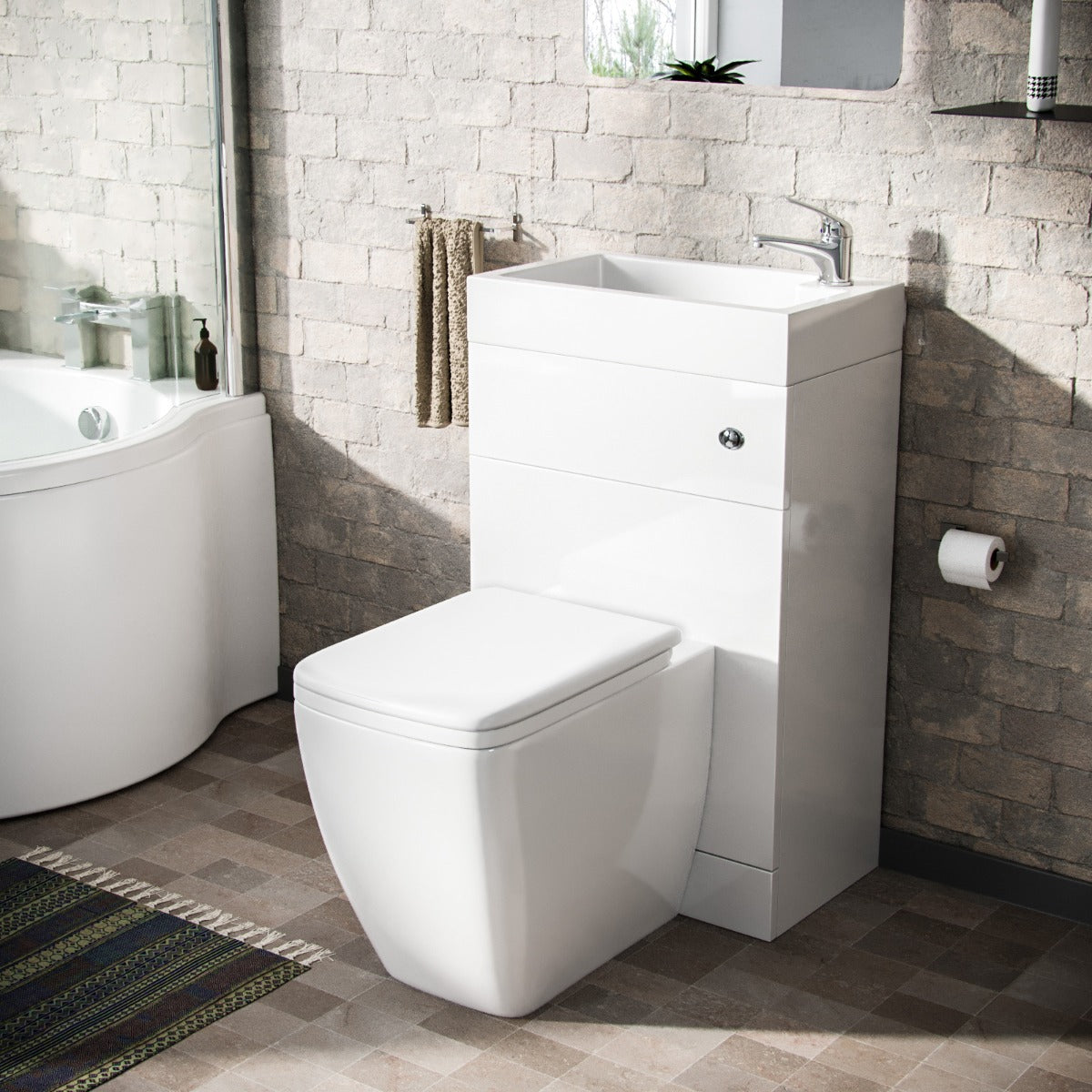 Homin 500mm Cloakroom 2 in 1 Basin WC Unit & Square Back to Wall Toilet White