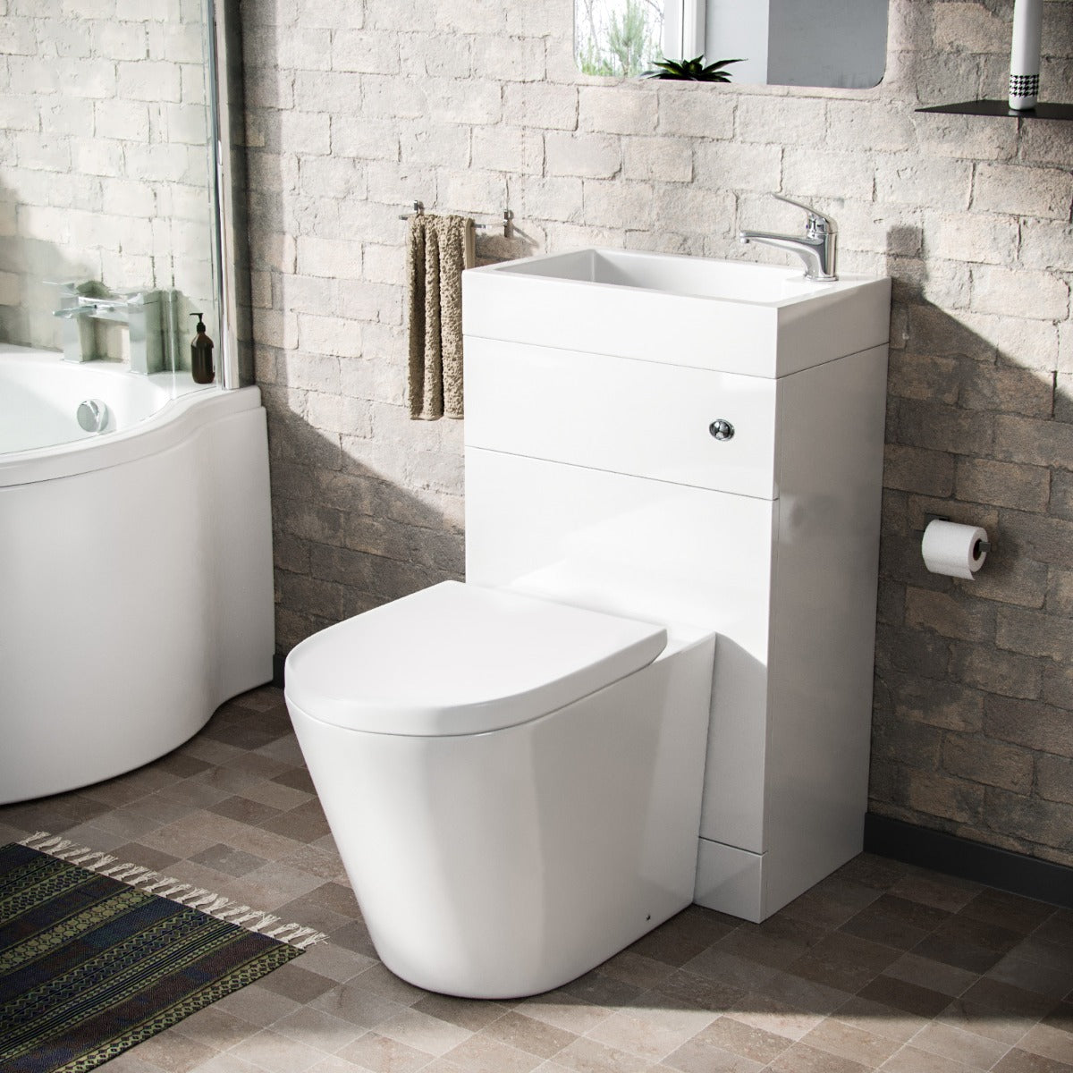 Homin 500mm Cloakroom 2 in 1 Basin WC Unit & Round Back to Wall Toilet White