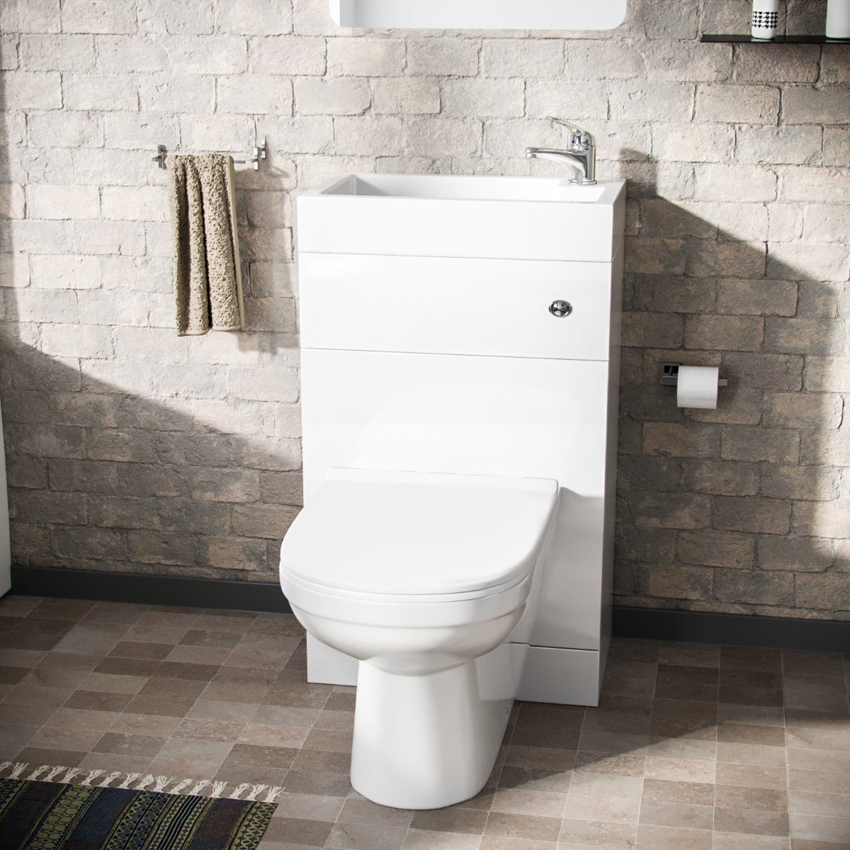 Homin 500mm Cloakroom 2 in 1 Basin WC Unit & Eslo Back to Wall Toilet White