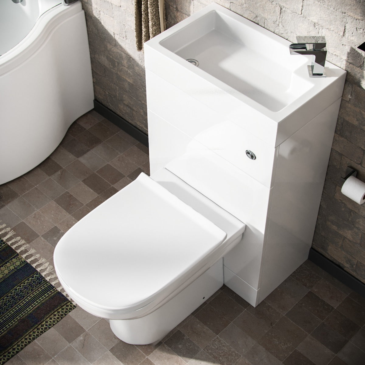 Homin 500mm Cloakroom 2 in 1 Basin WC Unit & Eslo Back to Wall Toilet White