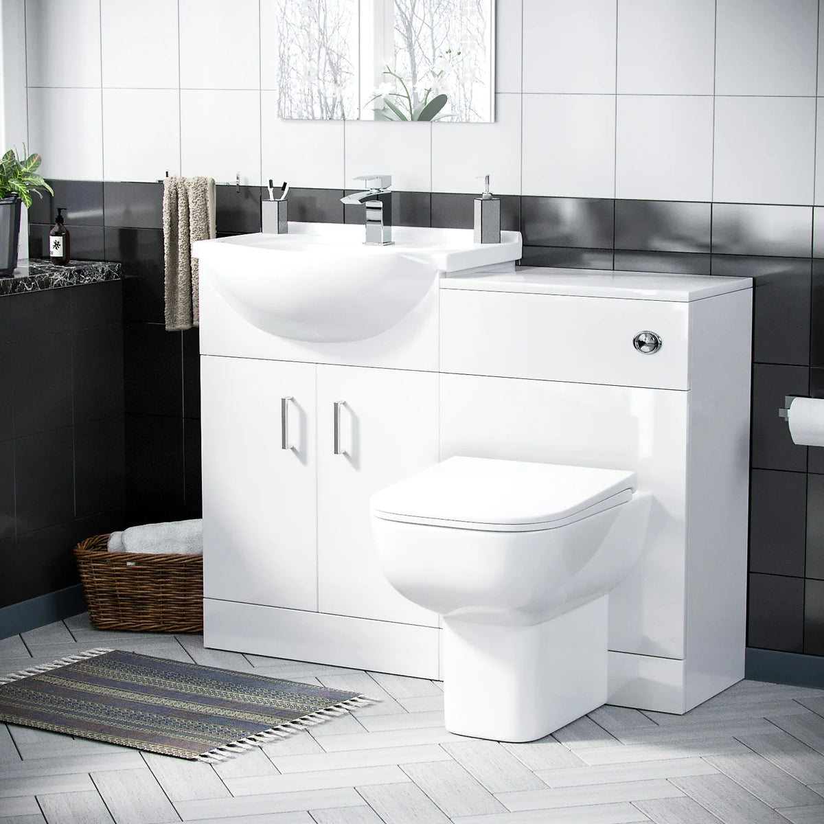 White 1050mm Freestanding Doors Vanity With WC Unit & BTW Toilet Pan
