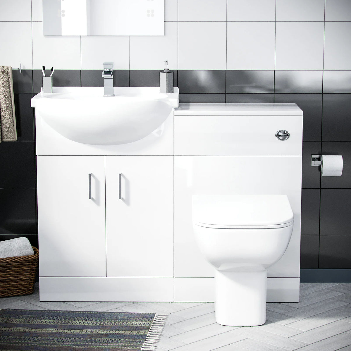 White 1050mm Freestanding Doors Vanity With WC Unit & BTW Toilet Pan