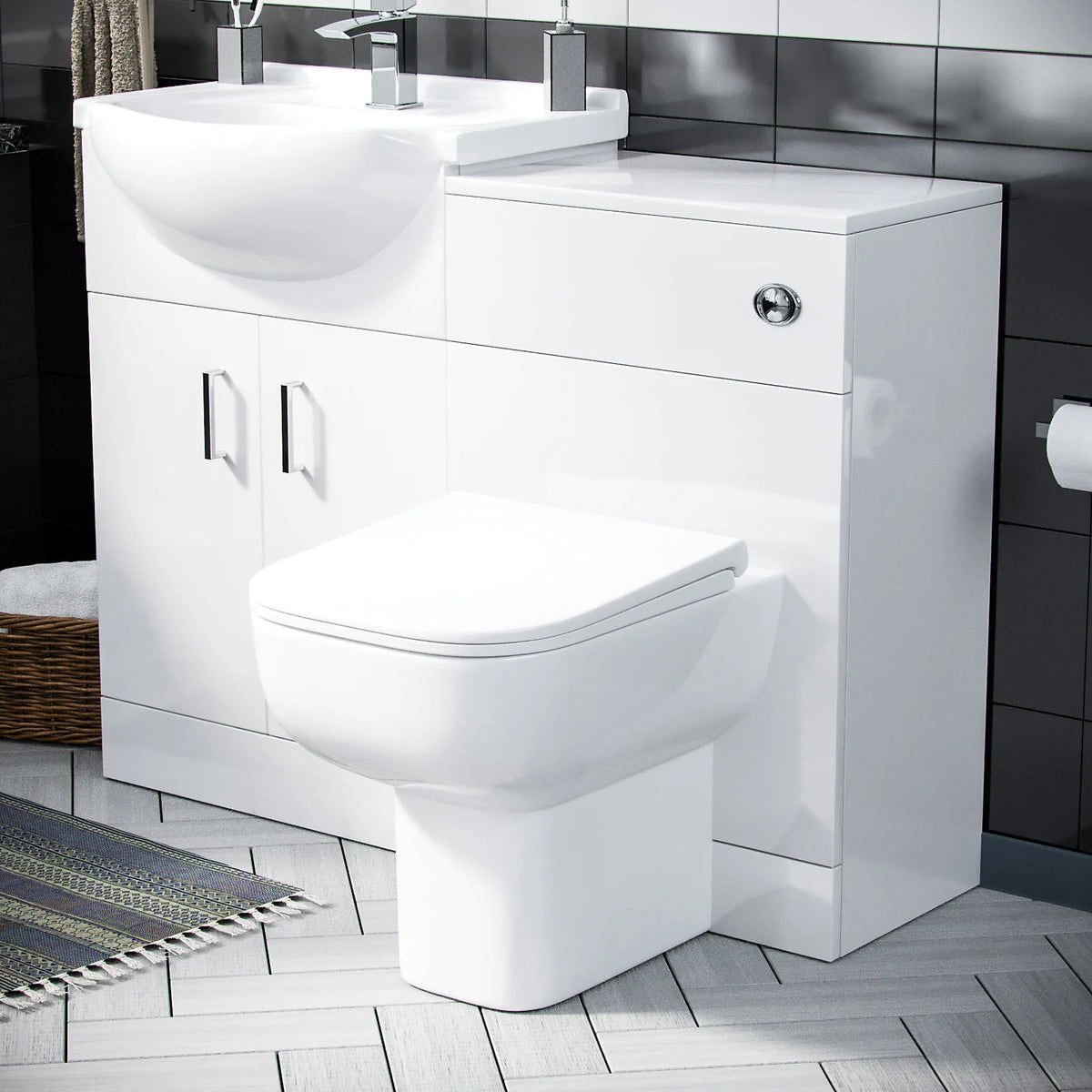 White 1050mm Freestanding Doors Vanity With WC Unit & BTW Toilet Pan