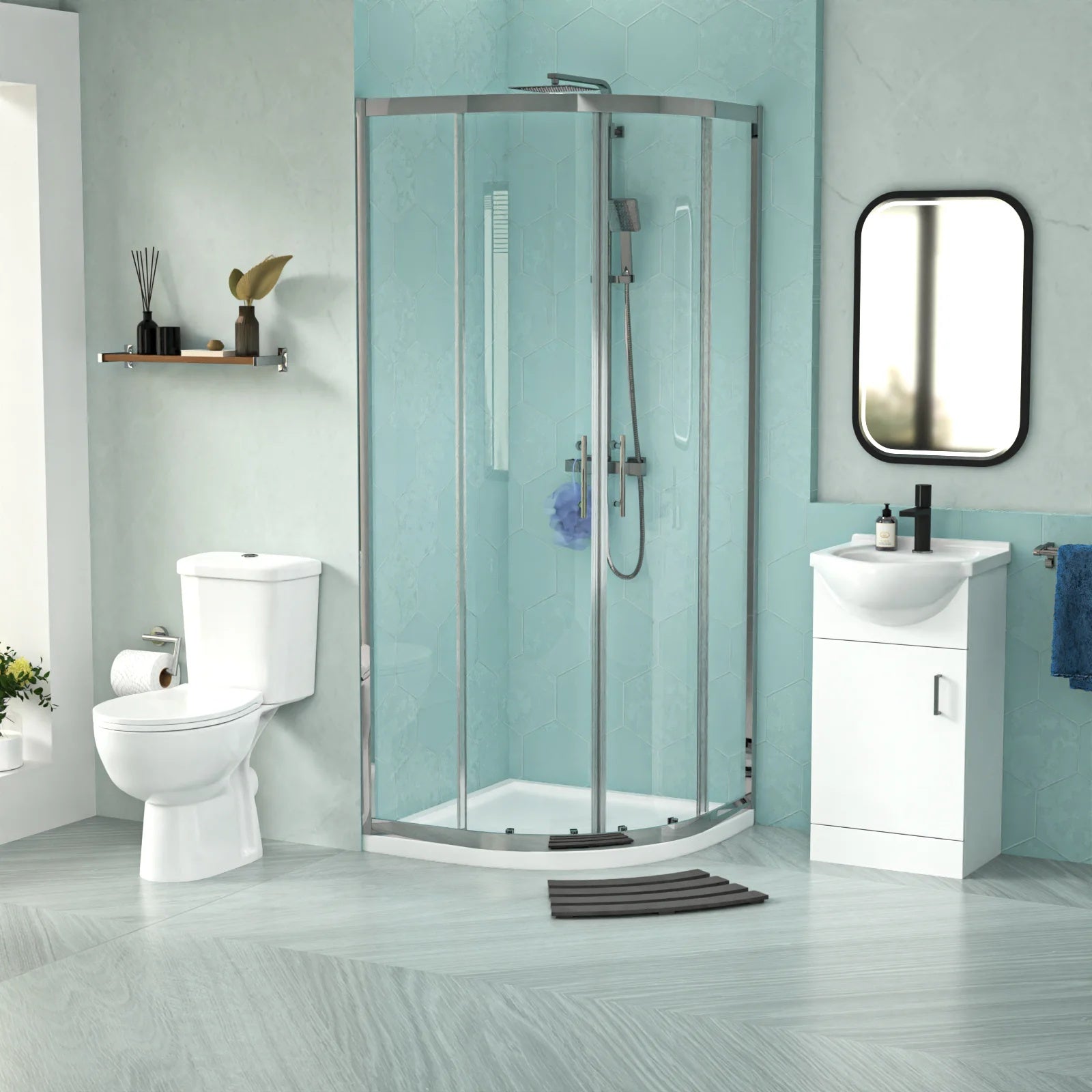 White 450mm Vanity 800mm Quadrant Shower Enclosure Toilet Tray Set