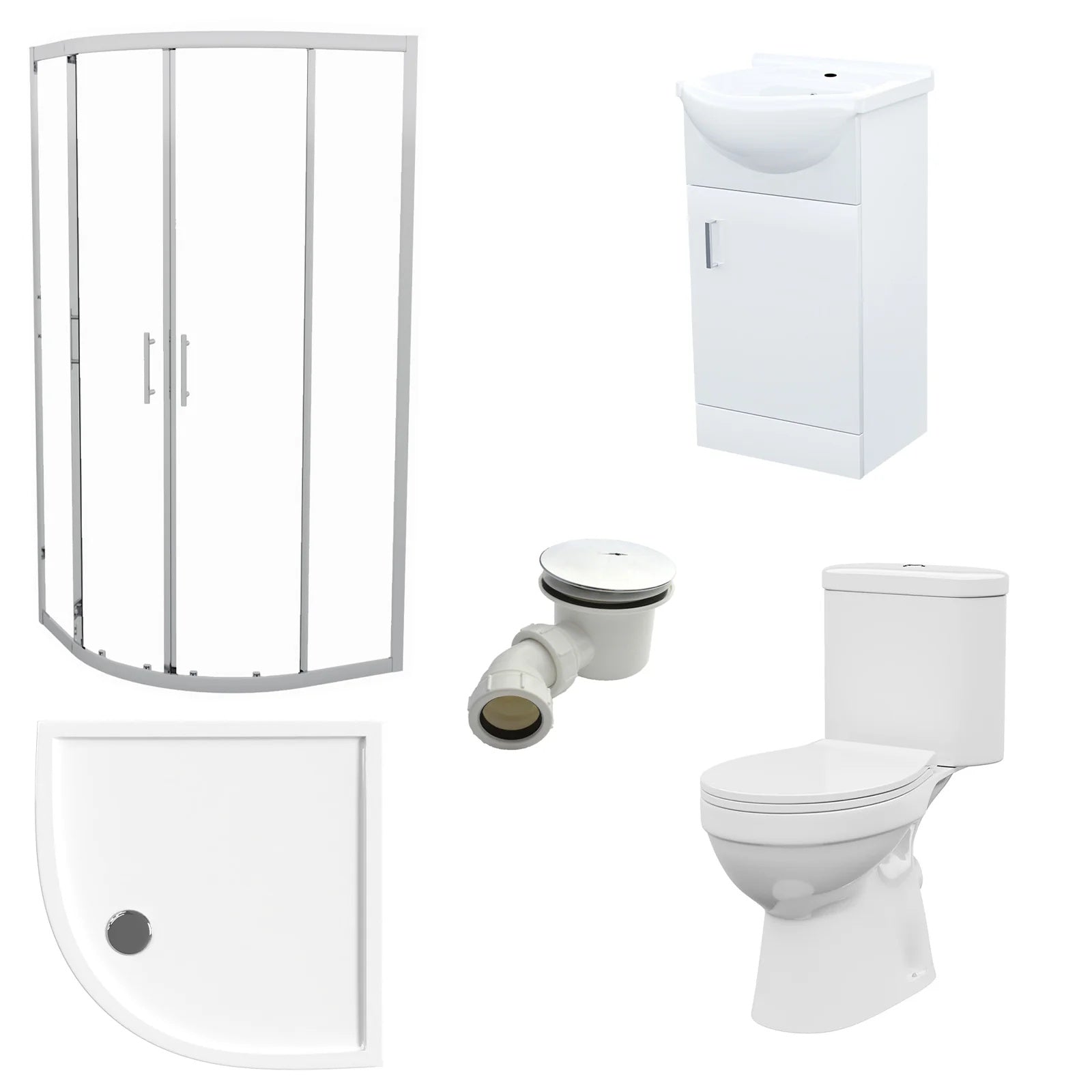 White 450mm Vanity 800mm Quadrant Shower Enclosure Toilet Tray Set